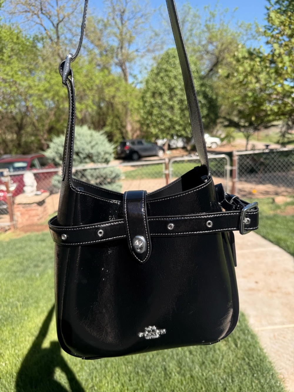 Coach Black Leather Shoulder Bag with Silver Hardware